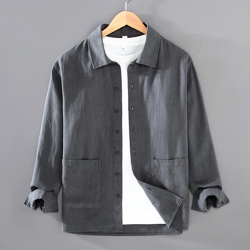 Chemise à manches longues et boutons en coton ramie pour homme, couleur unie, motif Buddha Stones, avec poches - Gris ardoise - US/UK/AU42，EU52 (3XL) - image 8