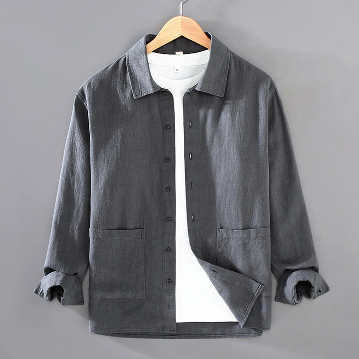 Chemise à manches longues et boutons en coton ramie pour homme, couleur unie, motif Buddha Stones, avec poches - Gris ardoise - US/UK/AU42，EU52 (3XL) - image 8