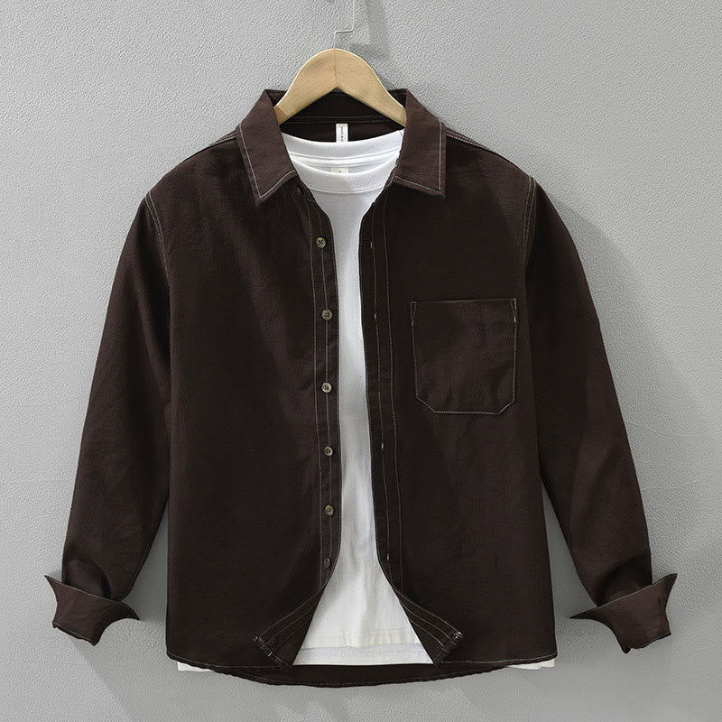 Chemise unie à manches longues et poches pour homme, motif Buddha Stones - SaddleBrown - US/UK/AU42，EU52 (3XL) - image 0
