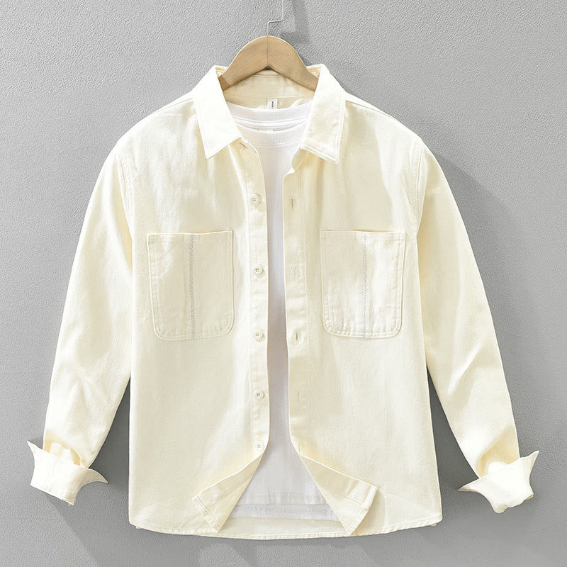 Chemise à manches longues et boutons Buddha Stones pour homme, vêtement en coton avec poches - Beige - US/UK/AU42，EU52 (3XL) - image 2