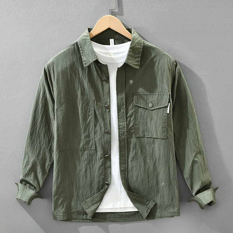 Chemise homme à manches longues et boutons Buddha Stones Daily avec poches - Vert foncé - US/UK/AU42，EU52 (3XL) - image 0