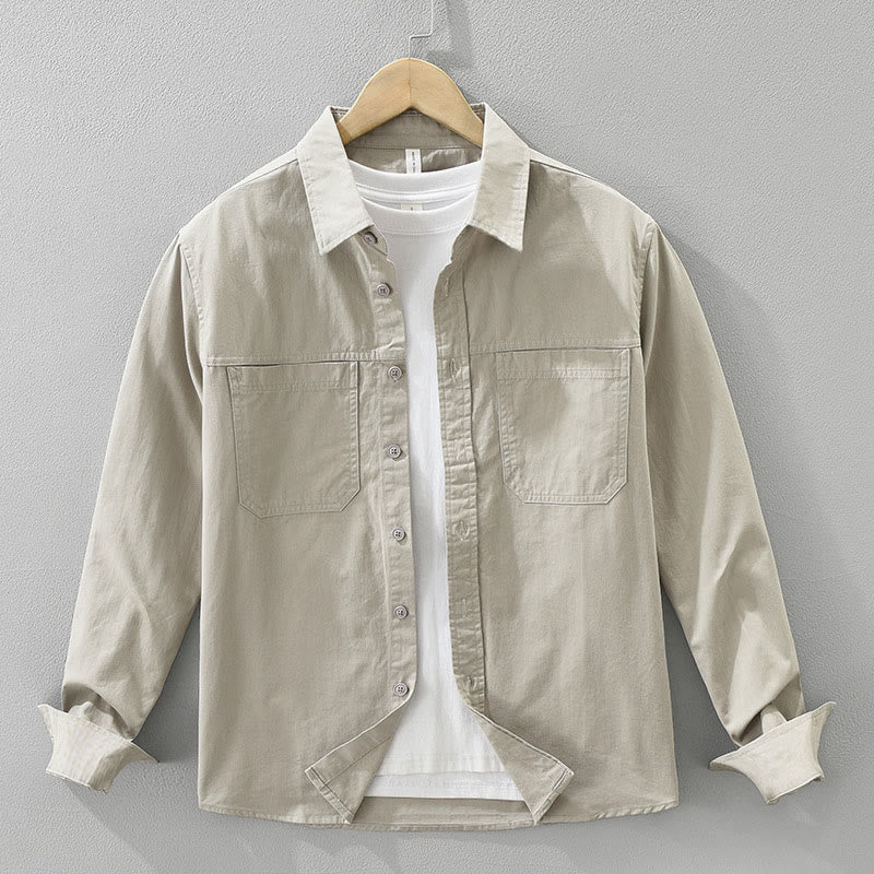 Chemise homme à manches longues en pur coton avec poches et boutons unis Buddha Stones Daily - Tanné - US/UK/AU42，EU52 (3XL) - image 0