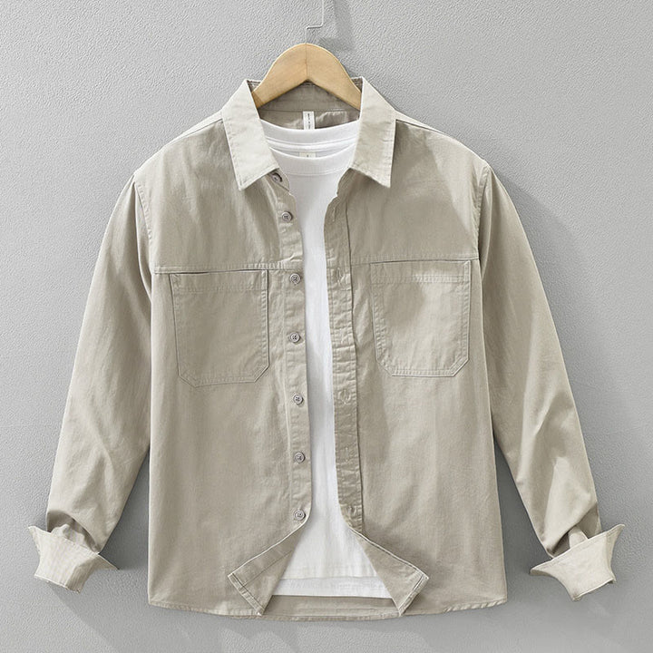 Chemise homme à manches longues en pur coton avec poches et boutons unis Buddha Stones Daily - Tanné - US/UK/AU42，EU52 (3XL) - image 0