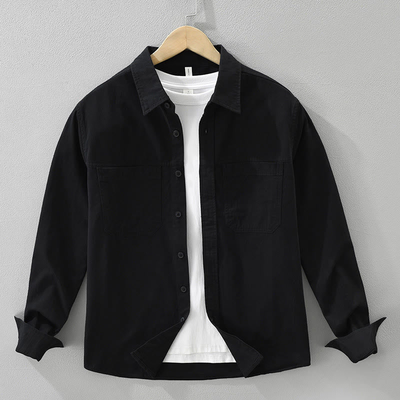 Chemise homme à manches longues en pur coton avec poches et boutons unis Buddha Stones Daily - Noir - US/UK/AU42，EU52 (3XL) - image 15