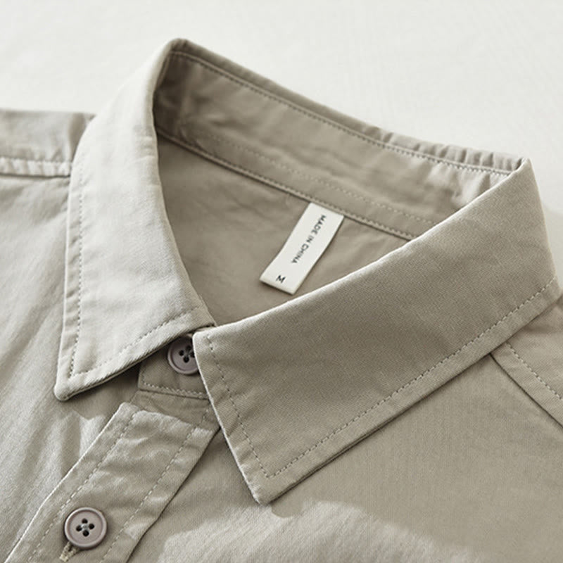 Chemise homme à manches longues en pur coton avec poches et boutons unis Buddha Stones Daily - image 2