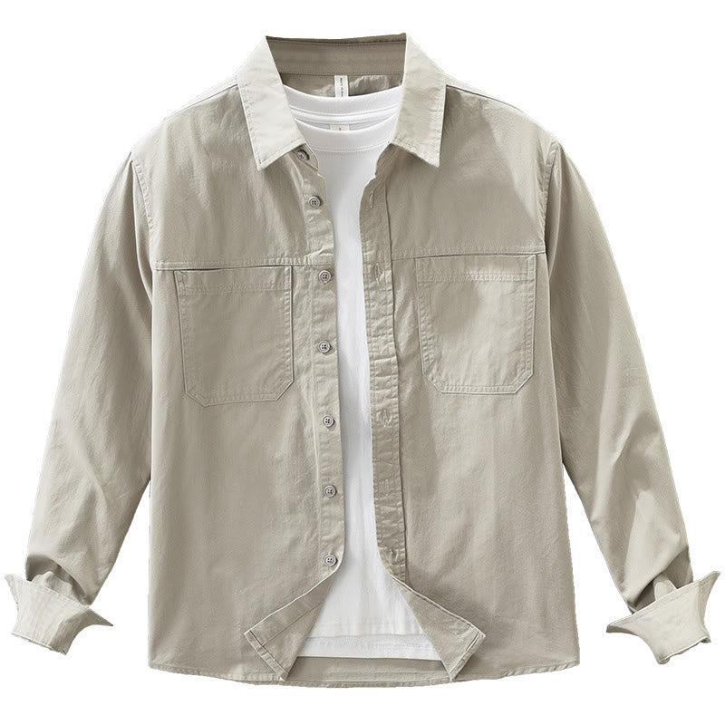 Chemise homme à manches longues en pur coton avec poches et boutons unis Buddha Stones Daily - image 14