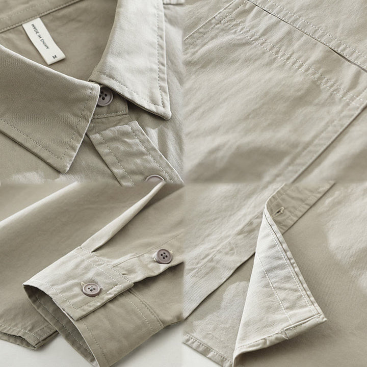 Chemise homme à manches longues en pur coton avec poches et boutons unis Buddha Stones Daily - image 13