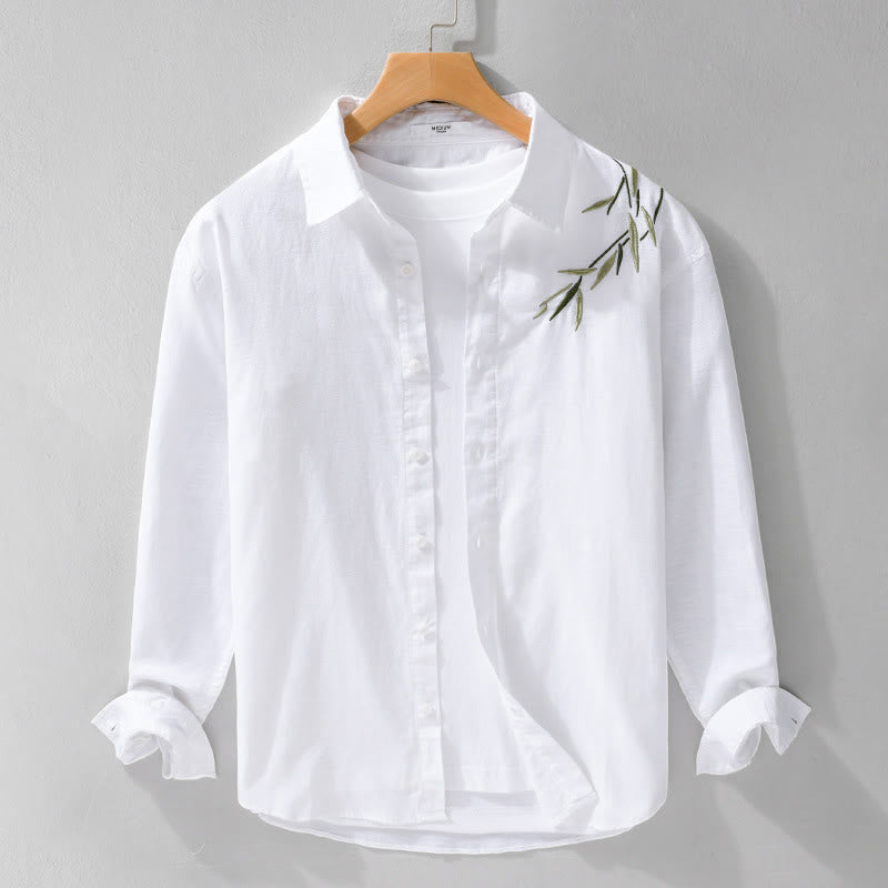 Chemise à manches longues en coton et lin pour homme, motif Buddha Stones brodées - Blanc - US/UK/AU42，EU52 (3XL) - image 5