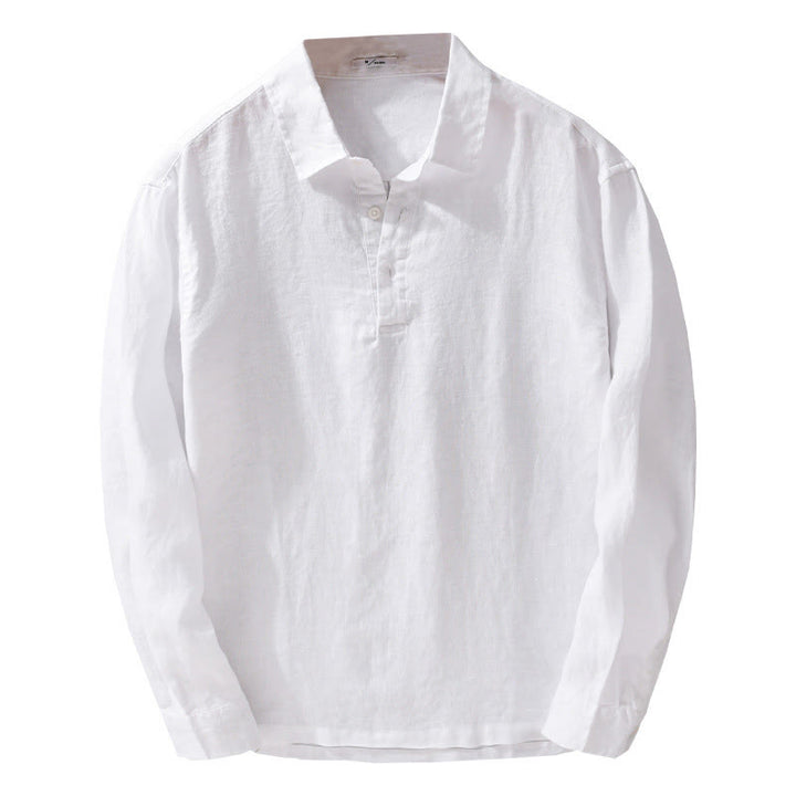 Chemise homme en pur lin à manches longues et revers boutonnés de couleur unie Buddha Stones - image 14