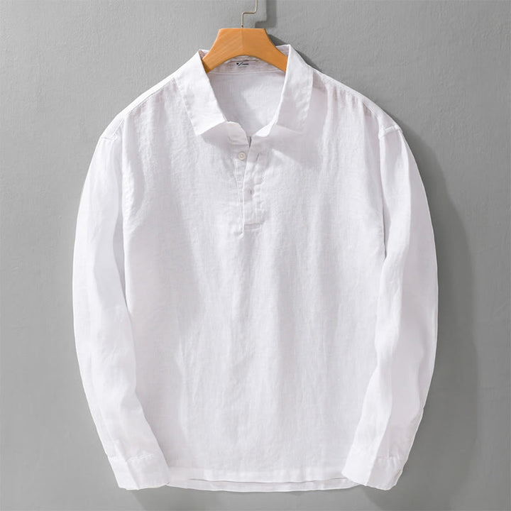 Chemise homme en pur lin à manches longues et revers boutonnés de couleur unie Buddha Stones - Blanc - US/UK/AU42，EU52 (3XL) - image 10