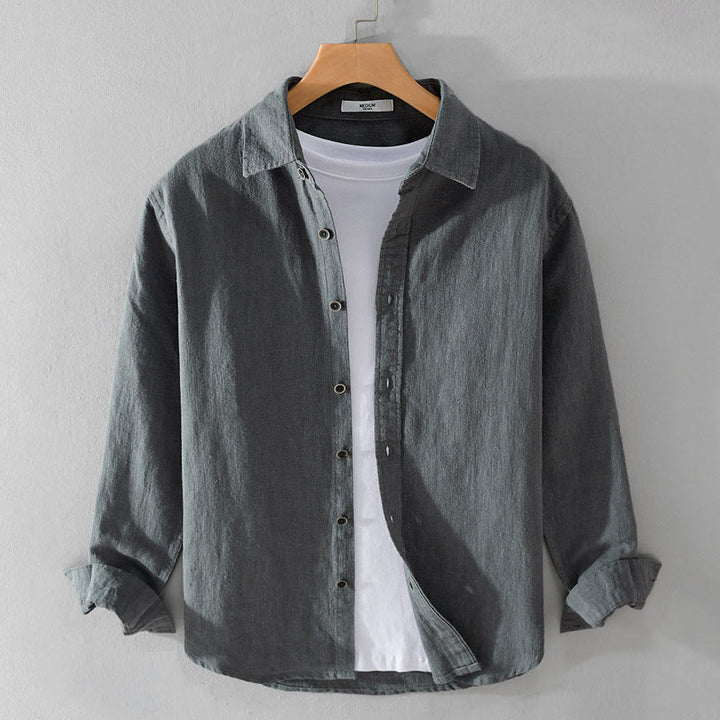 Chemise à manches longues en coton ramie pour homme, couleur pure, boutons à revers, design simple, motif Buddha Stones - Gris ardoise - US/UK/AU42，EU52 (3XL) - image 5