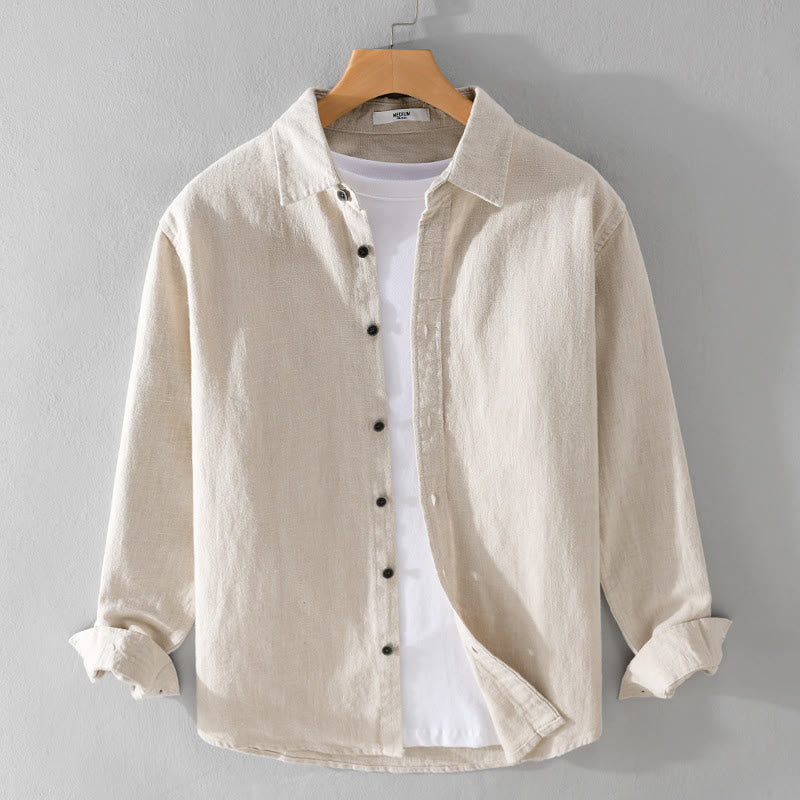 Chemise à manches longues en coton ramie pour homme, couleur pure, boutons à revers, design simple, motif Buddha Stones - Lin - US/UK/AU42，EU52 (3XL) - image 0