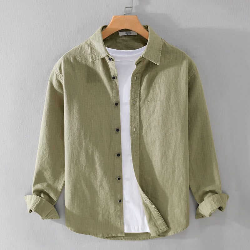 Chemise à manches longues en coton ramie pour homme, couleur pure, boutons à revers, design simple, motif Buddha Stones - Kaki foncé - US/UK/AU42，EU52 (3XL) - image 17