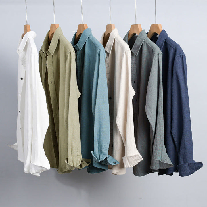 Chemise à manches longues en coton ramie pour homme, couleur pure, boutons à revers, design simple, motif Buddha Stones - image 20