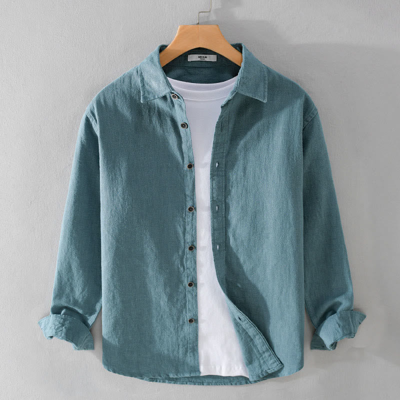 Chemise à manches longues en coton ramie pour homme, couleur pure, boutons à revers, design simple, motif Buddha Stones - Vert clair - US/UK/AU42，EU52 (3XL) - image 14