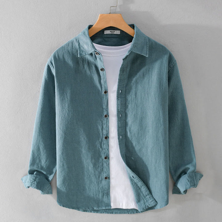 Chemise à manches longues en coton ramie pour homme, couleur pure, boutons à revers, design simple, motif Buddha Stones - Vert clair - US/UK/AU42，EU52 (3XL) - image 14
