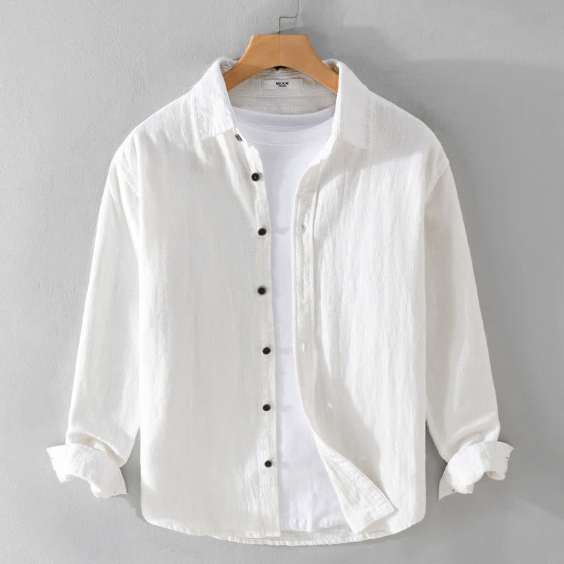 Chemise à manches longues en coton ramie pour homme, couleur pure, boutons à revers, design simple, motif Buddha Stones - Blanc - US/UK/AU42，EU52 (3XL) - image 11