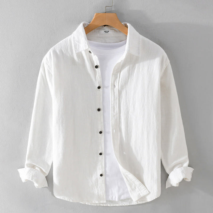 Chemise à manches longues en coton ramie pour homme, couleur pure, boutons à revers, design simple, motif Buddha Stones - Blanc - US/UK/AU42，EU52 (3XL) - image 11