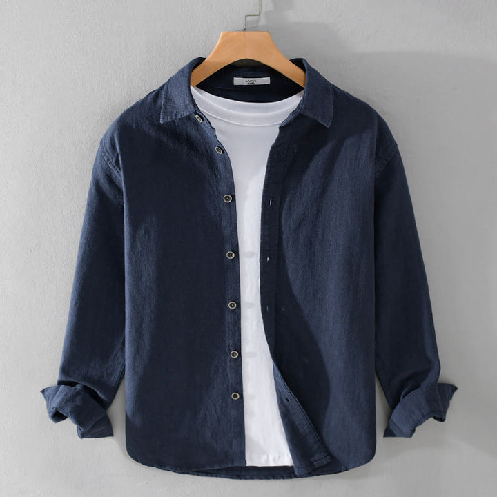 Chemise à manches longues en coton ramie pour homme, couleur pure, boutons à revers, design simple, motif Buddha Stones - Bleu nuit - US/UK/AU42，EU52 (3XL) - image 8