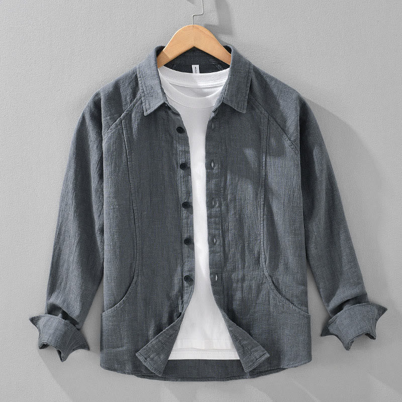 Chemise homme Buddha Stones en coton ramie uni à manches longues et revers avec poches - Gris ardoise - US/UK/AU42，EU52 (3XL) - image 5