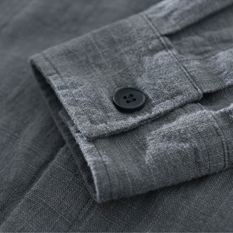 Chemise homme Buddha Stones en coton ramie uni à manches longues et revers avec poches - image 10