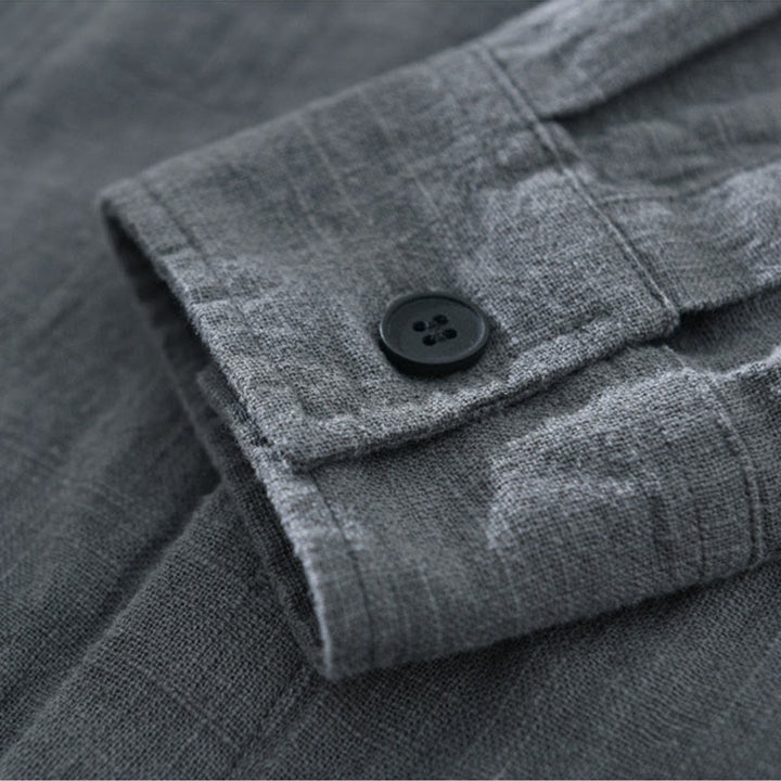 Chemise homme Buddha Stones en coton ramie uni à manches longues et revers avec poches - image 10