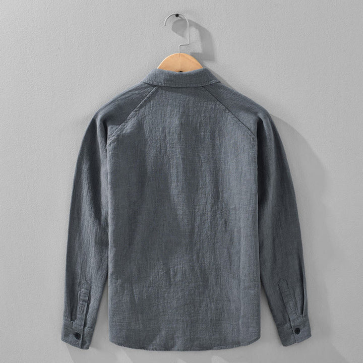 Chemise homme Buddha Stones en coton ramie uni à manches longues et revers avec poches - image 6