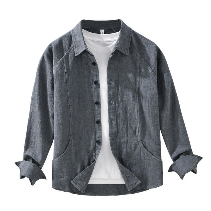 Chemise homme Buddha Stones en coton ramie uni à manches longues et revers avec poches - image 14