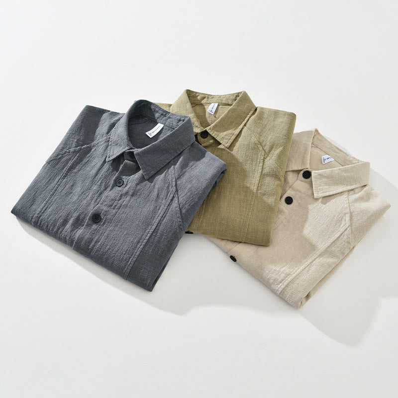 Chemise homme Buddha Stones en coton ramie uni à manches longues et revers avec poches - image 16