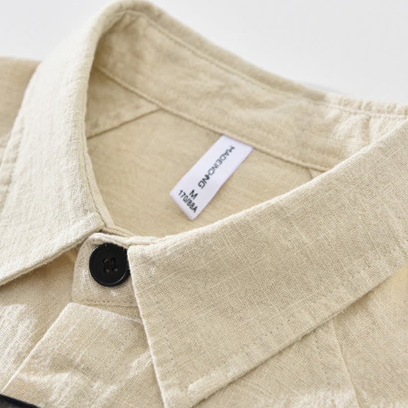 Chemise homme Buddha Stones en coton ramie uni à manches longues et revers avec poches - image 1