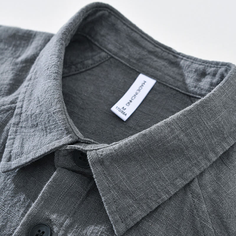 Chemise homme Buddha Stones en coton ramie uni à manches longues et revers avec poches - image 7