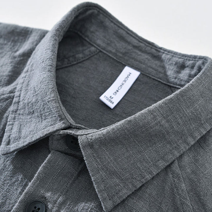 Chemise homme Buddha Stones en coton ramie uni à manches longues et revers avec poches - image 7