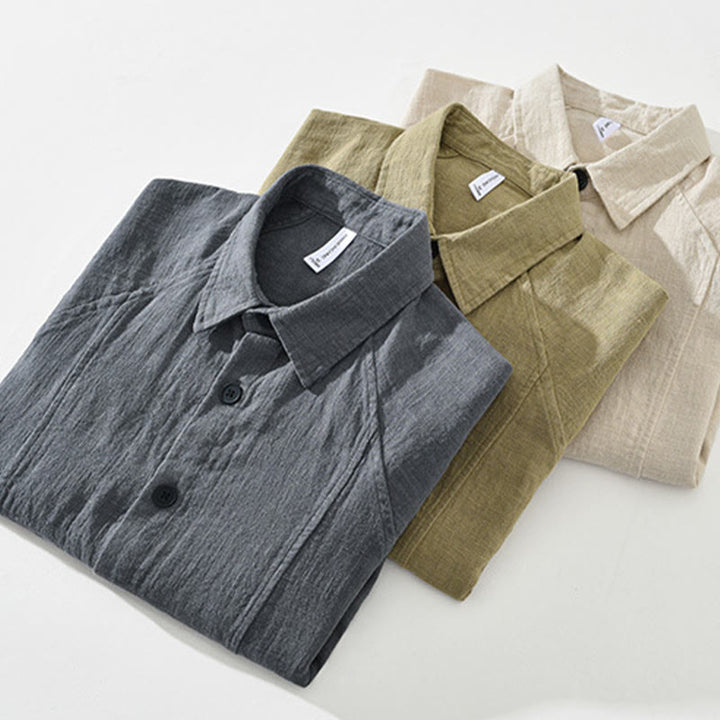 Chemise homme Buddha Stones en coton ramie uni à manches longues et revers avec poches - image 17