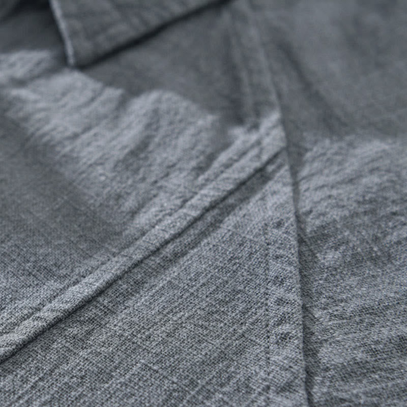 Chemise homme Buddha Stones en coton ramie uni à manches longues et revers avec poches - image 8