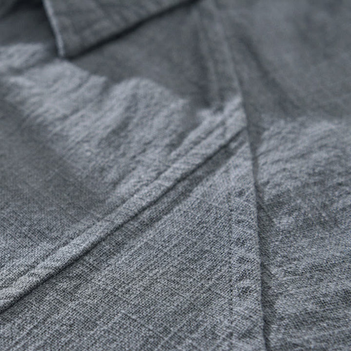 Chemise homme Buddha Stones en coton ramie uni à manches longues et revers avec poches - image 8