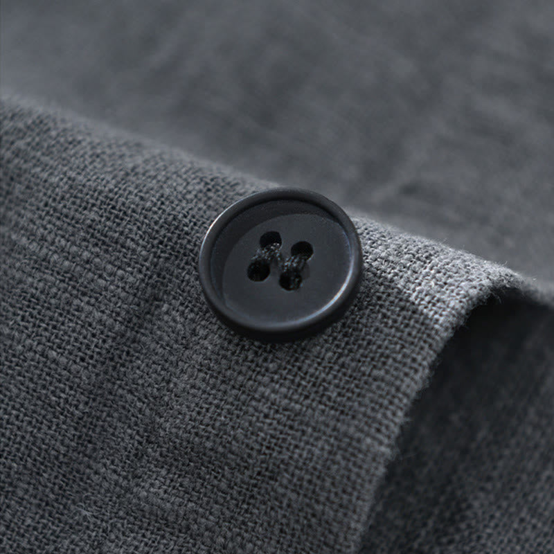 Chemise homme Buddha Stones en coton ramie uni à manches longues et revers avec poches - image 12