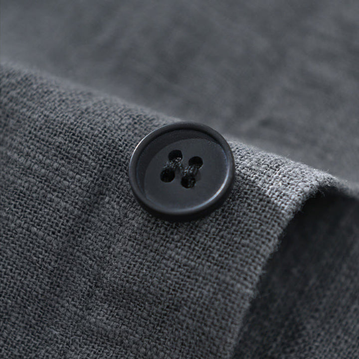 Chemise homme Buddha Stones en coton ramie uni à manches longues et revers avec poches - image 12