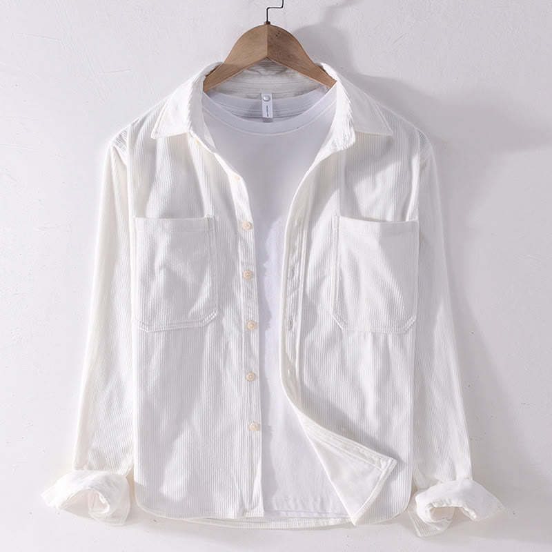Veste à manches longues en velours côtelé pour homme avec poches et boutons simples et unis, motif Buddha Stones Spring - Blanc - US/UK/AU42，EU52 (3XL) - image 3