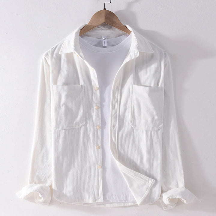 Veste à manches longues en velours côtelé pour homme avec poches et boutons simples et unis, motif Buddha Stones Spring - Blanc - US/UK/AU42，EU52 (3XL) - image 3