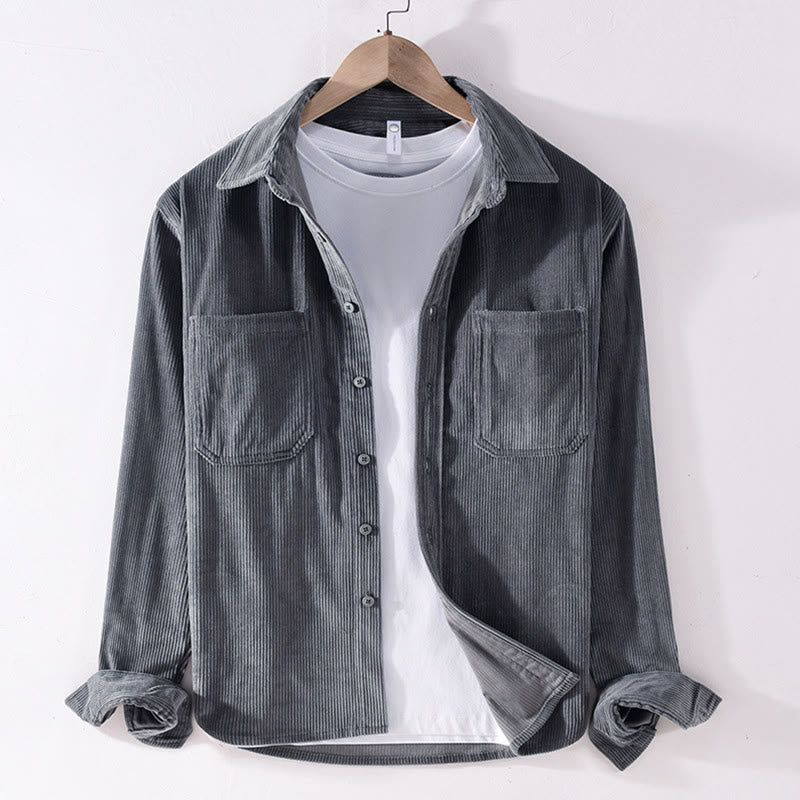 Veste à manches longues en velours côtelé pour homme avec poches et boutons simples et unis, motif Buddha Stones Spring - DimGray - US/UK/AU42，EU52 (3XL) - image 0