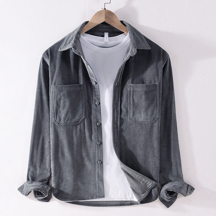 Veste à manches longues en velours côtelé pour homme avec poches et boutons simples et unis, motif Buddha Stones Spring - DimGray - US/UK/AU42，EU52 (3XL) - image 0