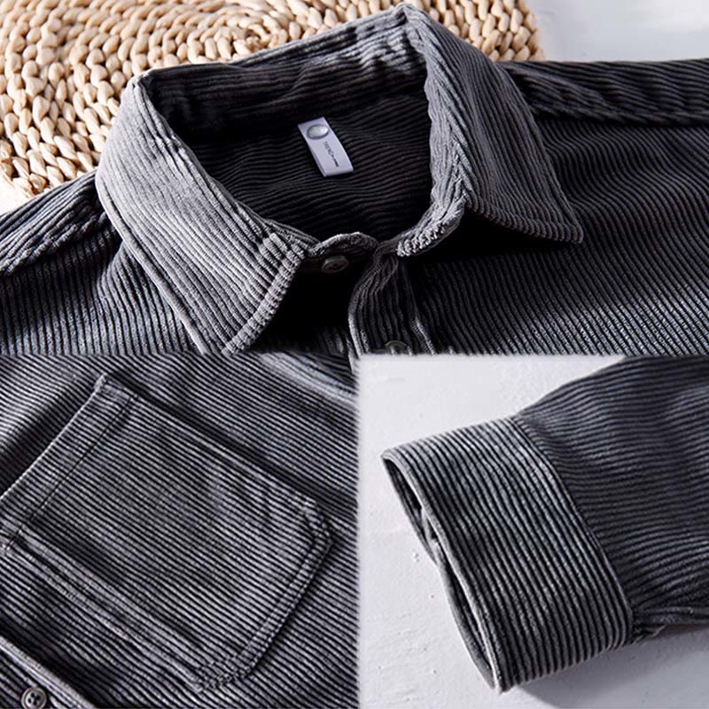 Veste à manches longues en velours côtelé pour homme avec poches et boutons simples et unis, motif Buddha Stones Spring - image 2