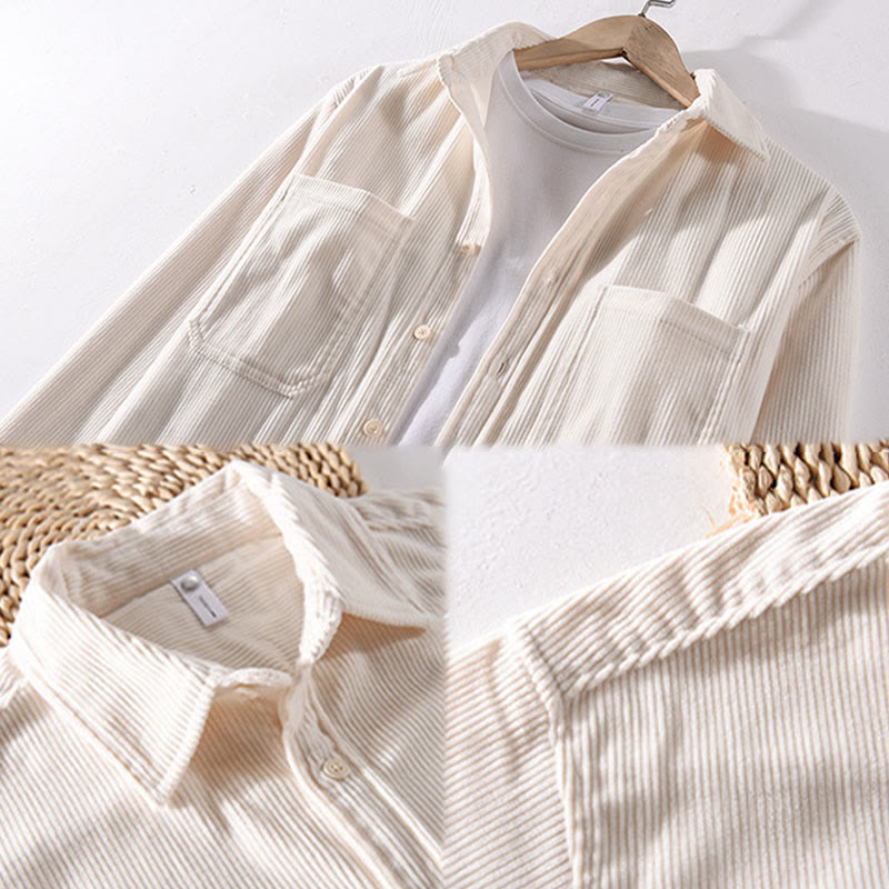 Veste à manches longues en velours côtelé pour homme avec poches et boutons simples et unis, motif Buddha Stones Spring - image 14