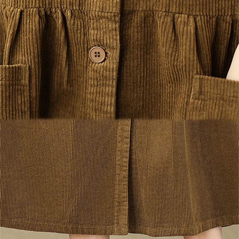 Robe mi-longue sans manches en velours côtelé de coton avec poches et boutons rétro Motif Buddha Stones Fall - image 19