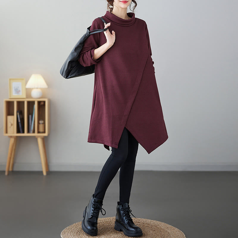 Robe midi d'hiver à ourlet asymétrique, col montant, manches longues et poches, Buddha Stones - FireBrick - US14，UK/AU18，EU46 (2XL) - image 4