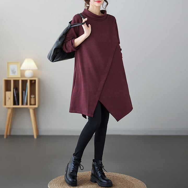 Robe midi d'hiver à ourlet asymétrique, col montant, manches longues et poches, Buddha Stones - FireBrick - US14，UK/AU18，EU46 (2XL) - image 4