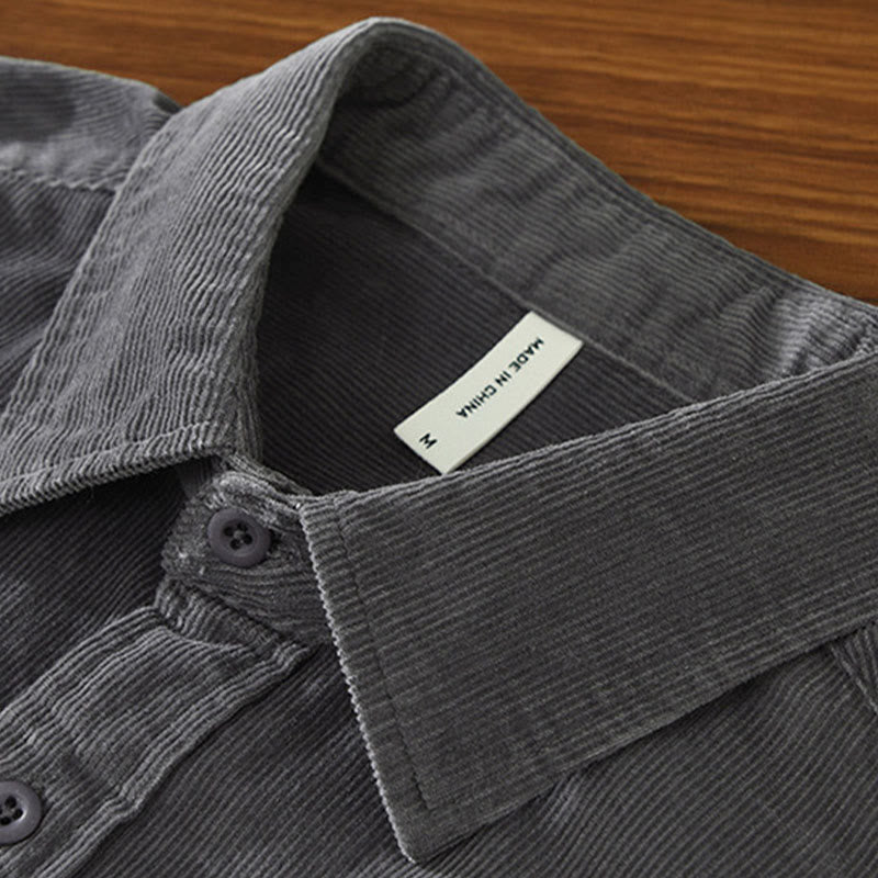 Veste en velours côtelé pur coton à manches longues et boutons unis Buddha Stones pour homme avec poche - image 7