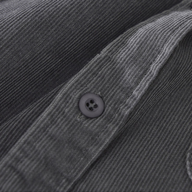 Veste en velours côtelé pur coton à manches longues et boutons unis Buddha Stones pour homme avec poche - image 8