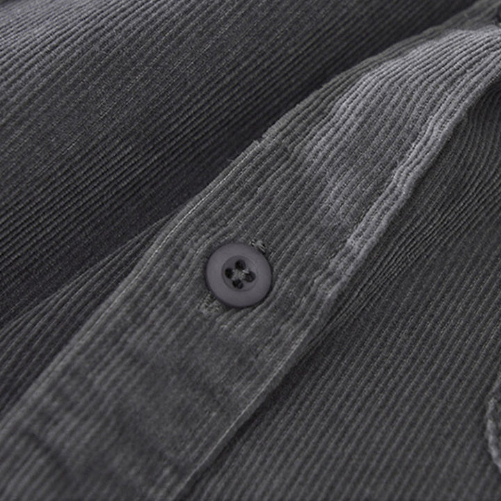 Veste en velours côtelé pur coton à manches longues et boutons unis Buddha Stones pour homme avec poche - image 8
