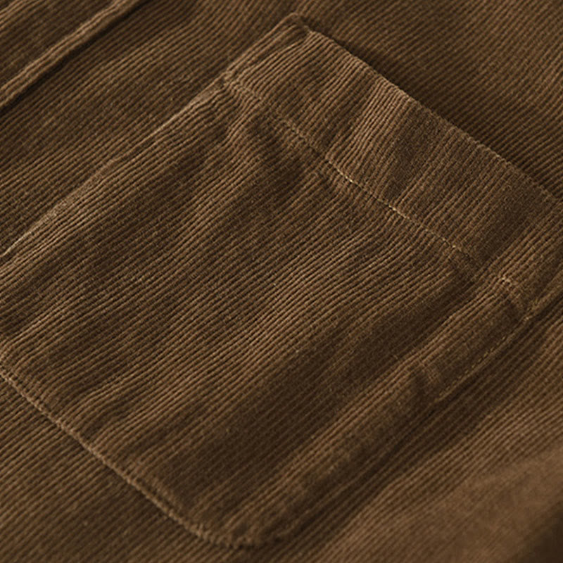 Veste en velours côtelé pur coton à manches longues et boutons unis Buddha Stones pour homme avec poche - image 22